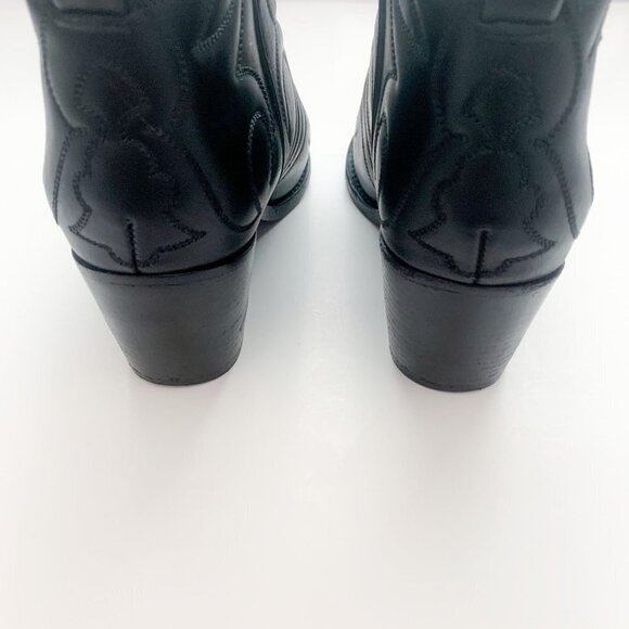 H&M Leather Western Cowgirl Core Block Heel Black Ankle Cowboy Boots Size 38 - Picture 5 of 13